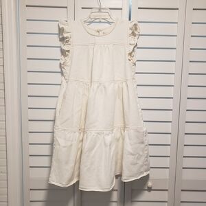 Altard State Dress Medium Denim ivory Tiered Babydoll Pockets Flutter Sleeve